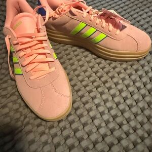 Adidas Court Bold Pastel Pink with Neon Yellow Stripes Sneakers